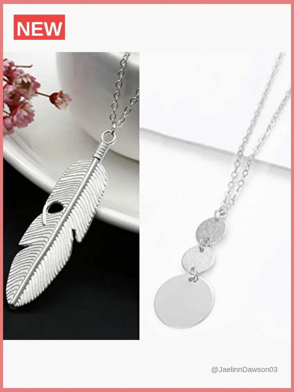4-Piece Long Pendant Necklace Set with Bar Feather Circle Leaf Charms for Women
